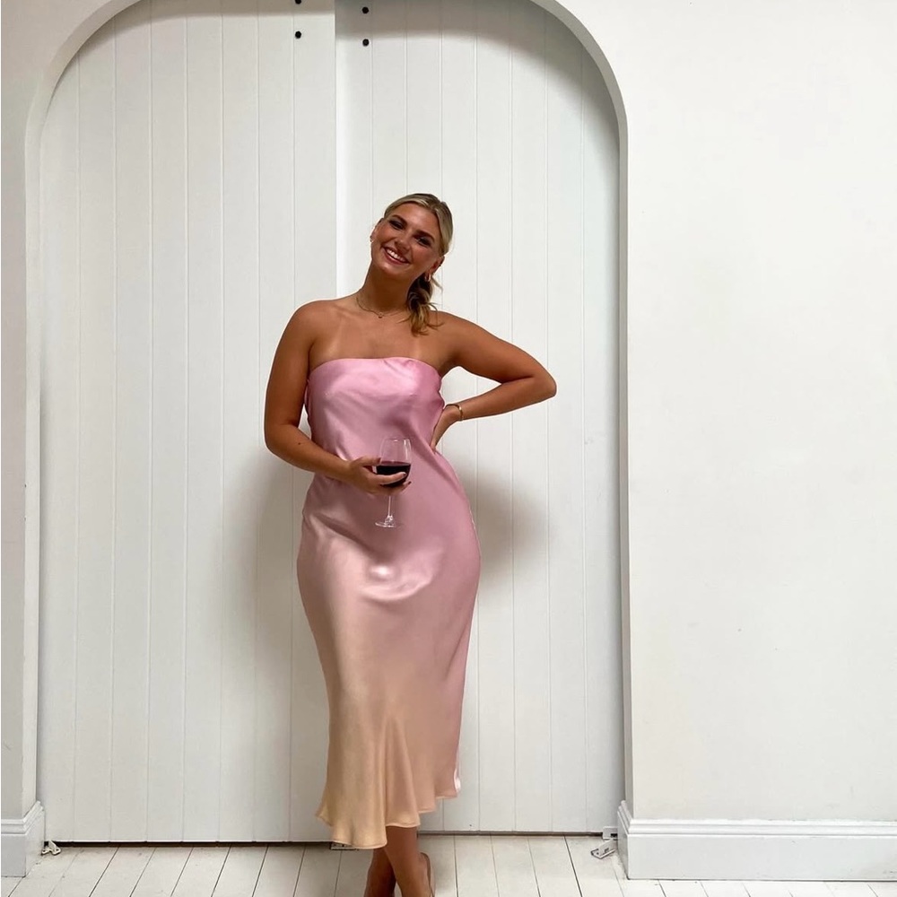 Zara Pink Satin Strapless Slip Dress - Picture 8 of 13